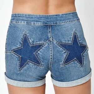 Star embroidered denim shorts